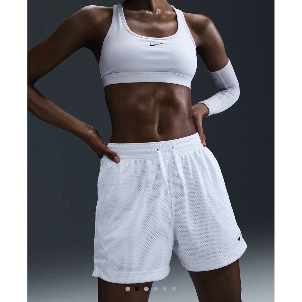 Nike Essential Women's Dri-FIT Mesh Basketball Shorts in white. Size Small